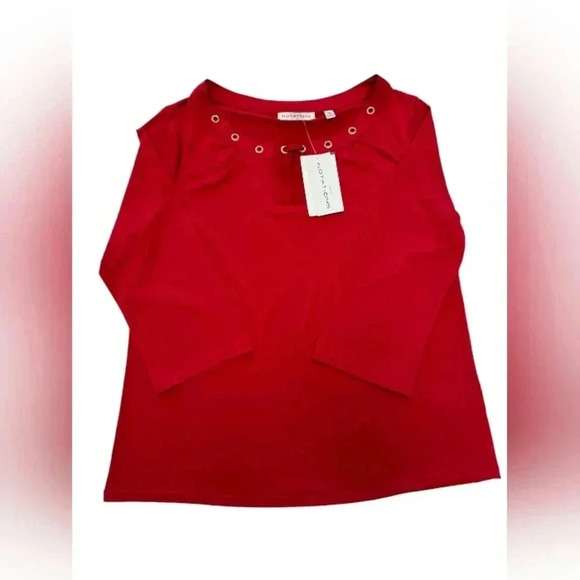 Notations NWT Blouse Red Gold Grommet Stretch Size PM - Picture 4 of 10